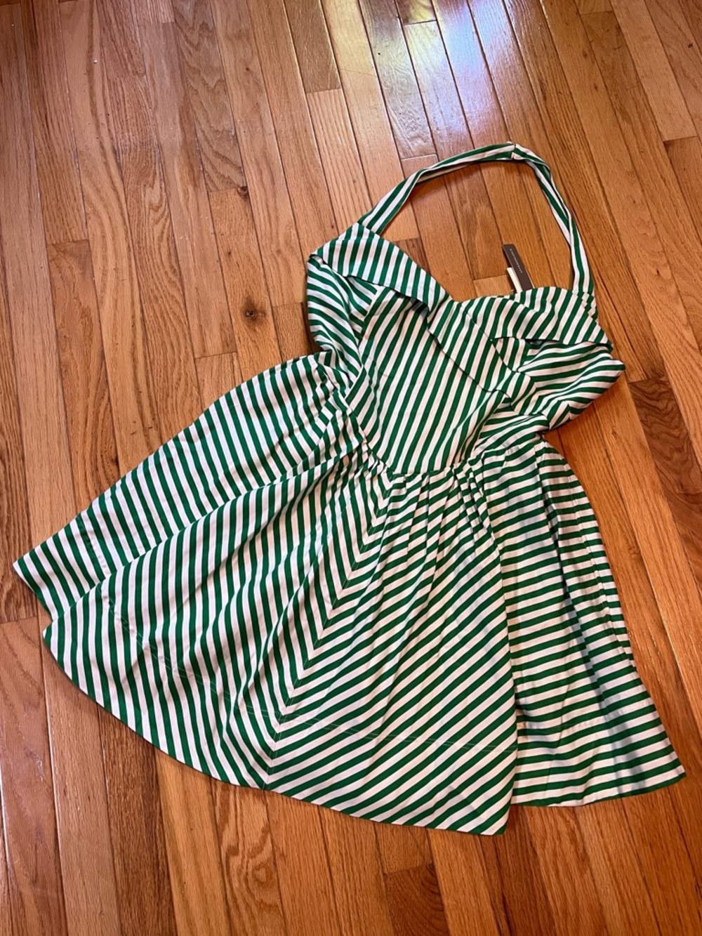 NWT Maeve Green and White Striped Halter Fit-and-Flare Corset V-Waist Dress